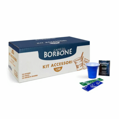 Kit de 150 pahare, palete si pliculețe de zahăr - Borbone Caffe