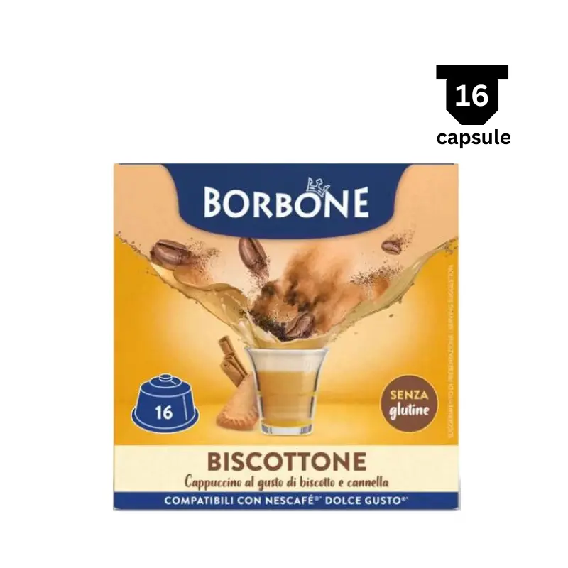Borbone BISCOTTONE – Cappuccino și aromă de biscuiți – Compatibil Dolce Gusto – 16 Capsule