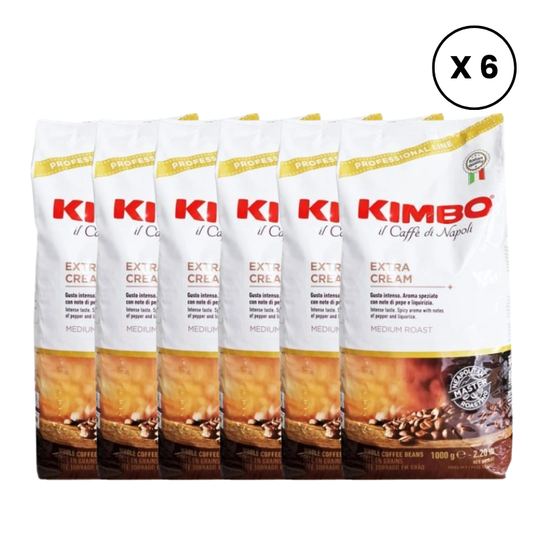 Pachet 6 X Kimbo Espresso Extra Cream, cafea boabe 1kg | AromaKaffe Pachet 6 X Kimbo Espresso Extra Cream, cafea boabe 1kg