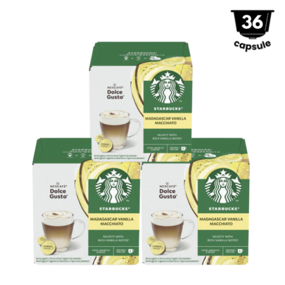 36 capsule Starbucks Machiato Madagastar Vanilla By Nescafe Dolce Gusto 3x12 capsule, 18 Bauturi