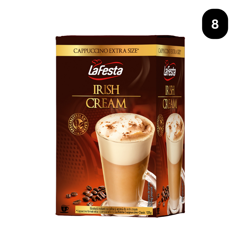 LA FESTA Cappuccino Extra Size Irish Cream, băutură instant - 8 Plicuri | AromaKaffe LA FESTA Cappuccino Extra Size Irish Cream, băutură instant - 8 Plicuri