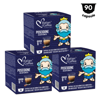 90 Capsule Italian Coffee POSEIDONE Decaffeinato - Compatibil Dolce Gusto- 3 x 30 Capsule