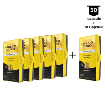 ‼ <strong>SUPER PROMO</strong>‼ Chicco D’oro Tradition 100% Arabica -Compatibil Nespresso - 50 Capsule Aluminiu+10 capsule GRATIS