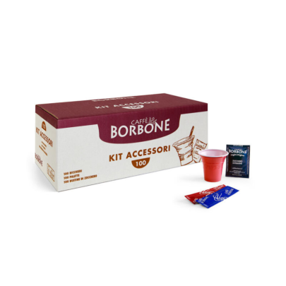 Kit Accesorii Borbone – 100 pahare plastic, 100 palete, 100 pliculețe zahăr